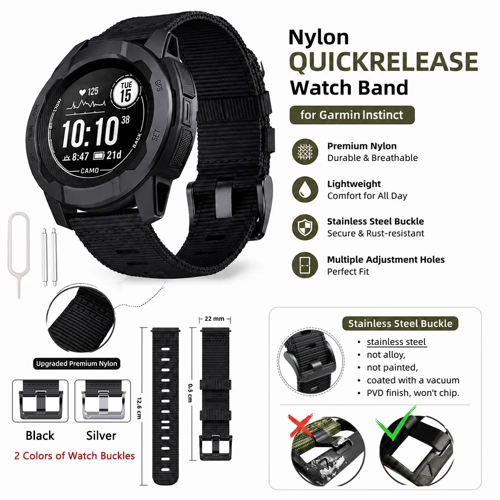 Durable Rugged Nylon Quick Release Sport Wristband - 22mm