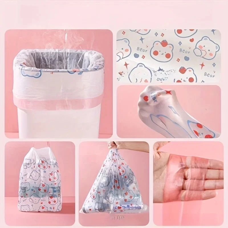 UNTIOR Cute Thick Tearproof Drawstring Garbage Bags Disposable Garbage Bags Self-Close Garbage Bags Household Drawstring