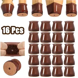 Silicone Chair Leg Floor Protectors with Felt Bottom - 16 Pack - L (Brown)