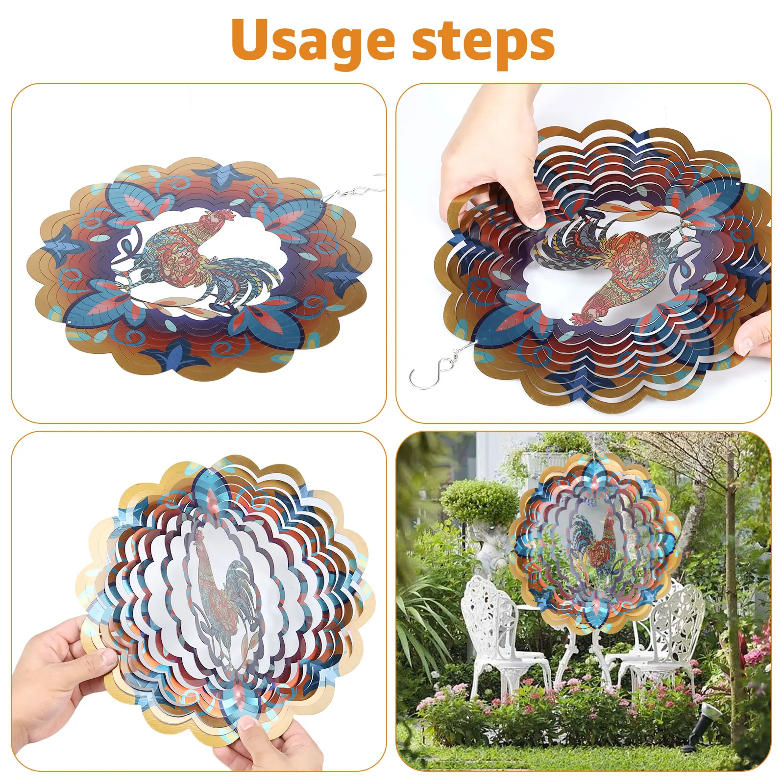 1PCS Wind Spinners Indoor Outdoor 3D Metal Wind Kinetic Hanging Decor Spinner Kinetic Art Lawn Ornaments for Garden 12 Inch