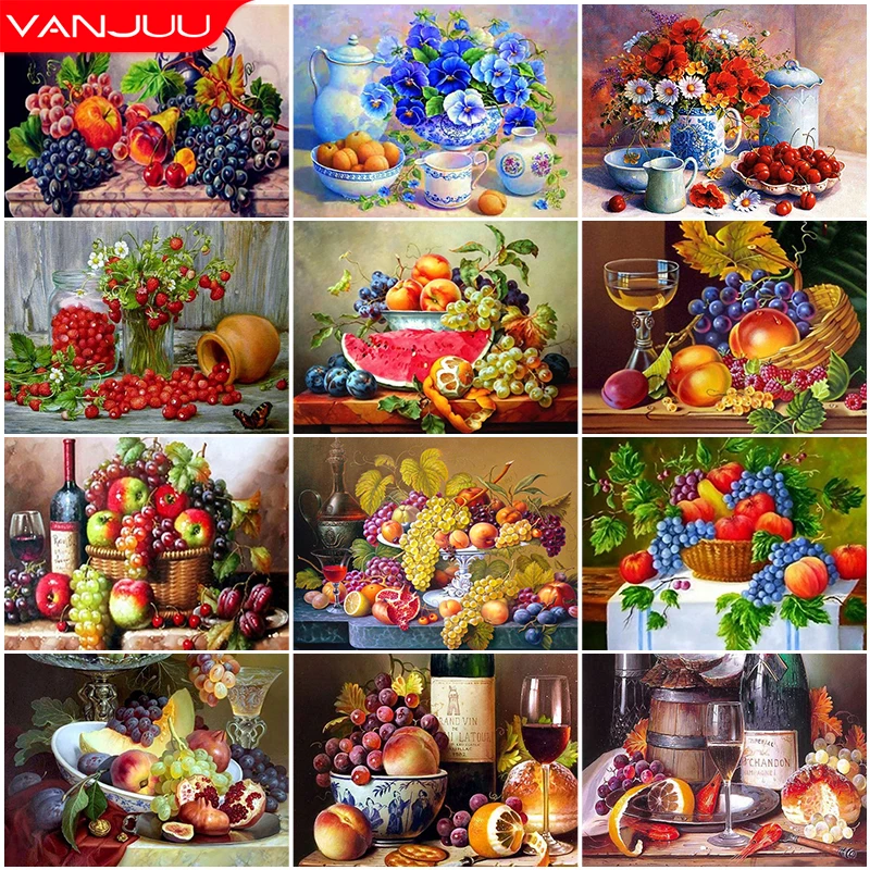 Diamond Painting 5D DIY Fruit Flower Full Circle Diamond Mosaic Embroidery