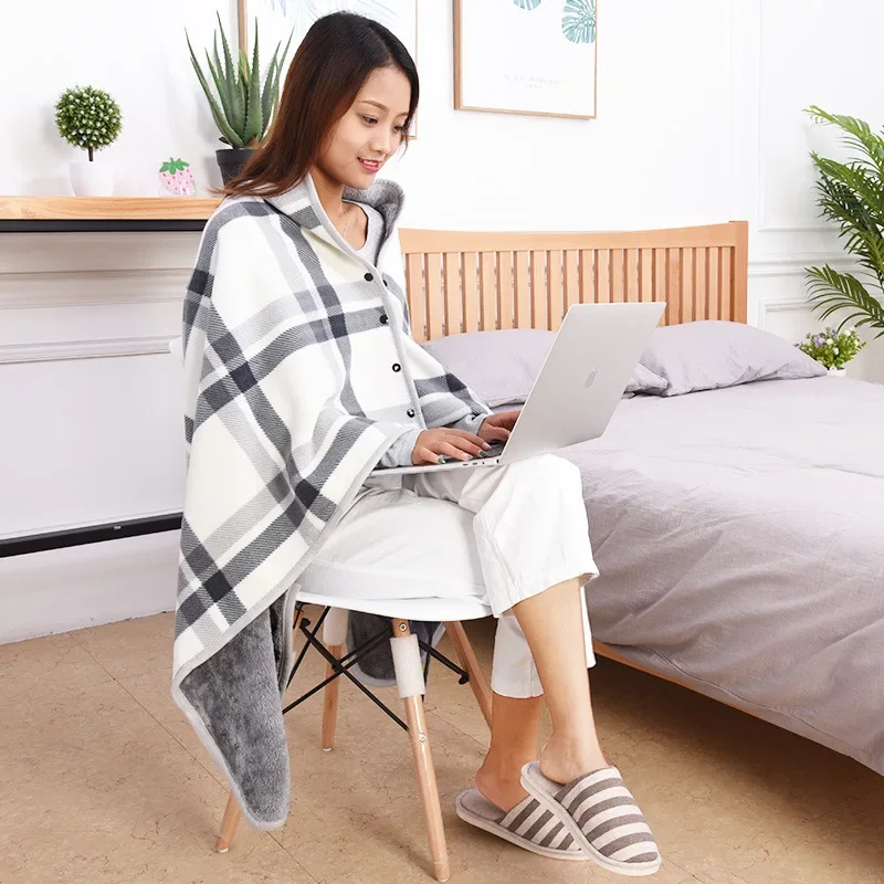 

Office Nap Shawl Cover Warm Winter Cloak Flannel Shawl Blanket Button Thickened Wearable Moisture Absorption Heat Cape Cover