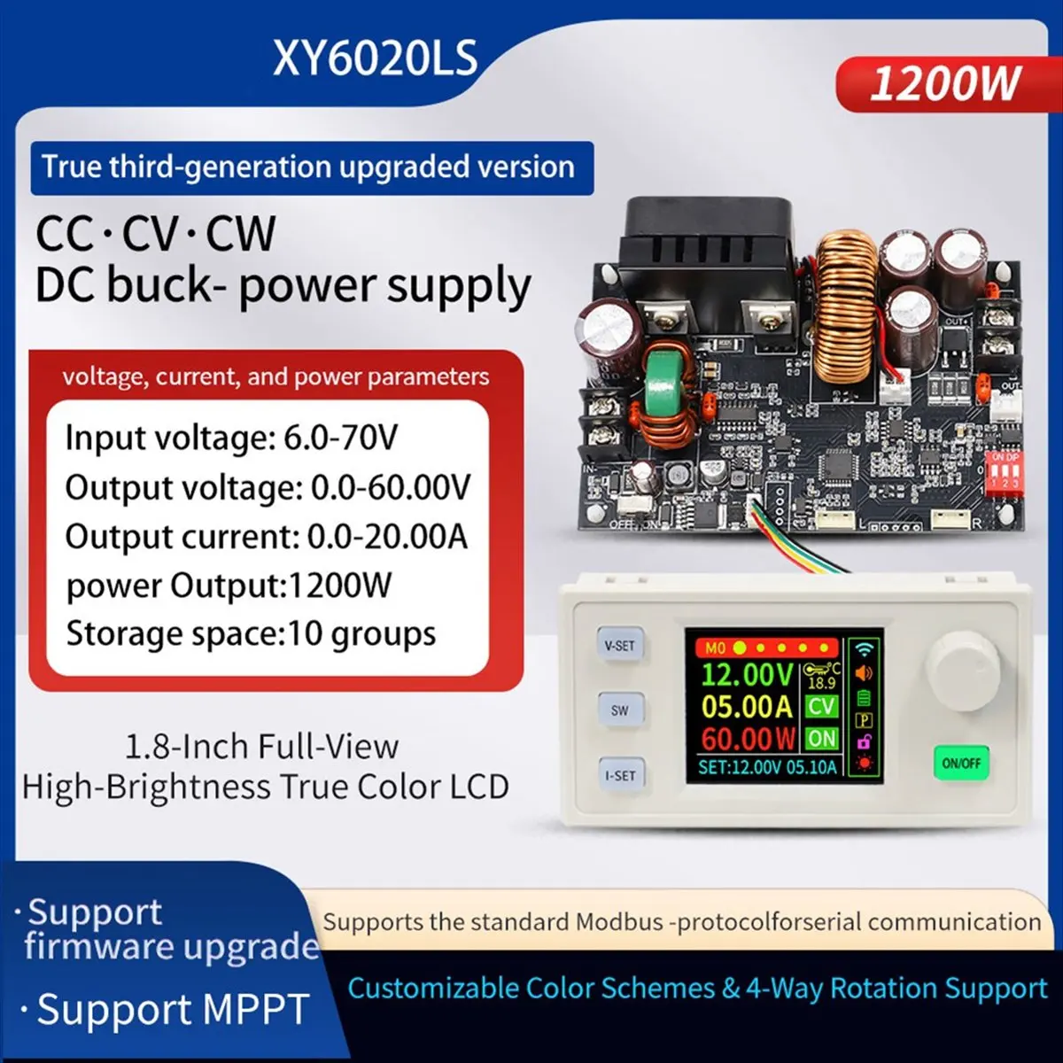 (A23G) XY6020LS CNC DC 벅 부스트 컨버터 20A 1200W 실험실 전력 조정기 정전압 및 전류 충전 모듈
