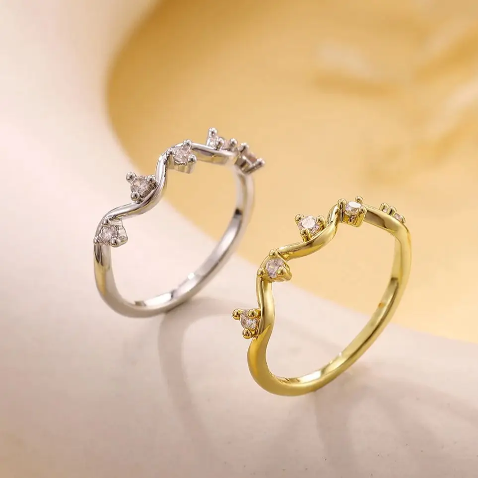 Zircon Rings Stainless Steel RingGold Color Hypoallergenic