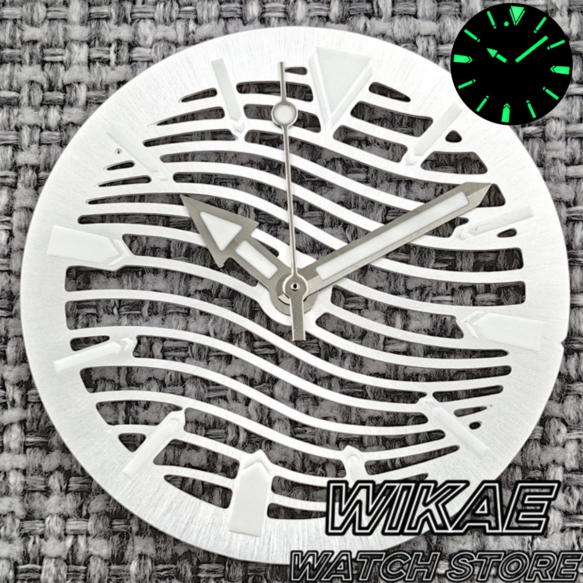 Elegant Multicolor 29mm Skeleton Watch Dial with Silver Hands and Green Luminous Accents