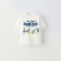 1-6Age Boys Cartoon Short-sleeved Tops Summer New Style Costume Girls Children Cotton Trendy Costume Donald Duck Print Tshirt 1