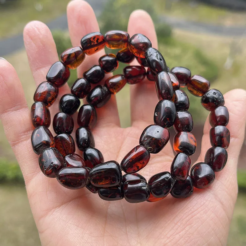 Men's Beaded Necklace Made of Baroque Cherry Amber Beads