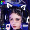 YOWU 3S Wireless Headphones APP Control RGB Lights Original Cute Cat High Quality Earphones Cat HD Microphone Cat Ear Headsets 2