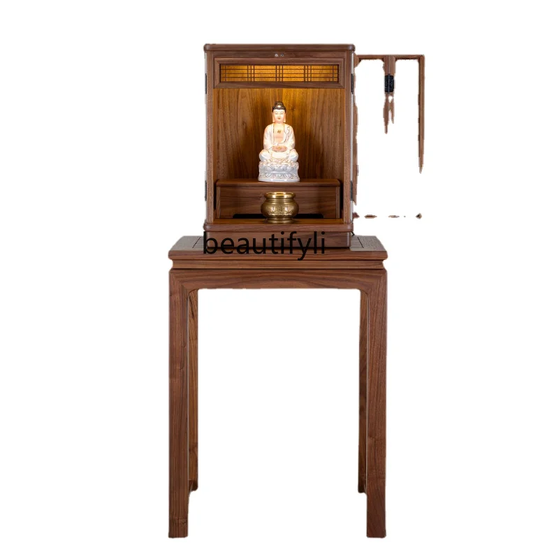 

North America Black Walnut Wall-Mounted Buddha Shrine Wall Cupboard God of Wealth Guanyin Desktop Shrine Altar