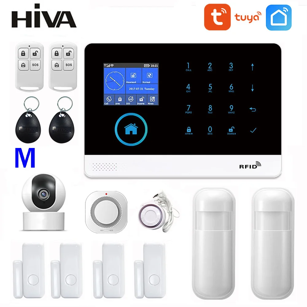 PG-103 Home Security Alarm System Wifi GSM Alarm Intercom Remote Control Autodial 433MHz Detectors IOS Android Tuya APP Control 