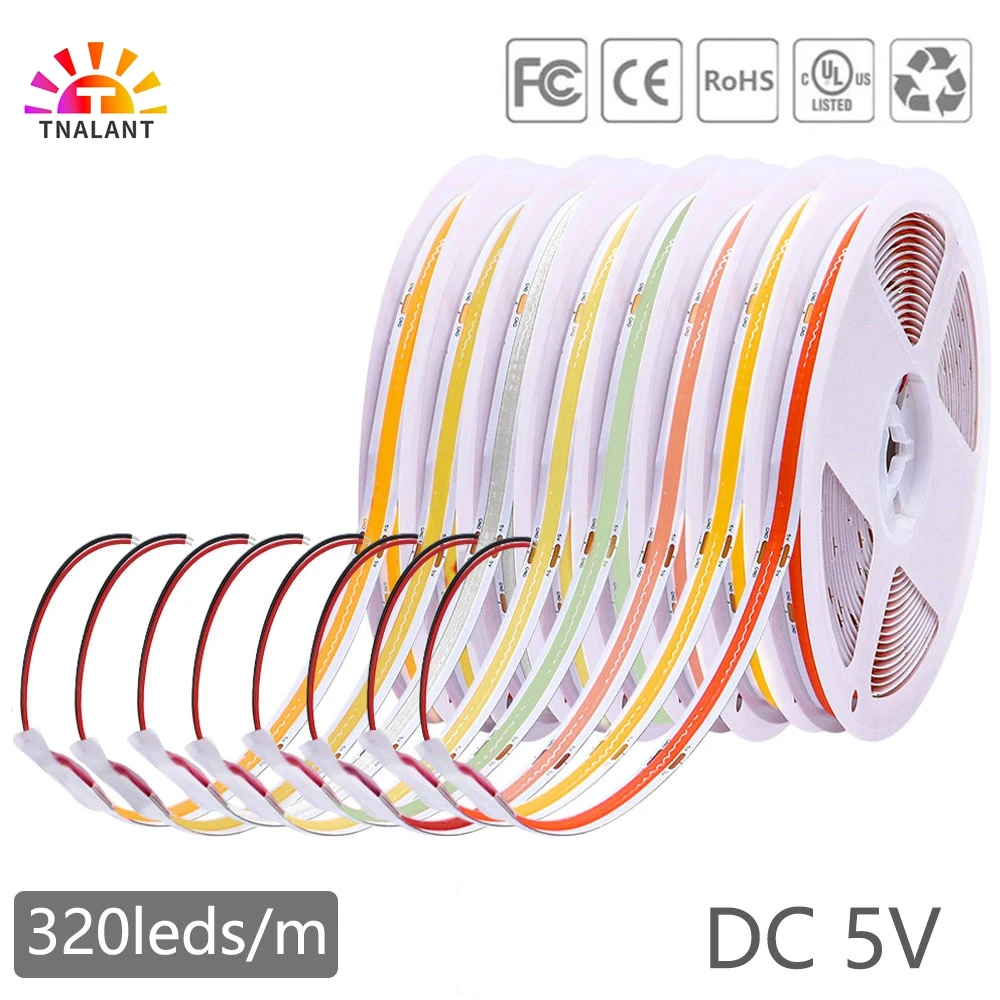 

DC5V COB LED Strip Light 320LED USB High Density Flexible COB Led Light Warm Nature White Red Blue Pink Yellow Linear Dimmable