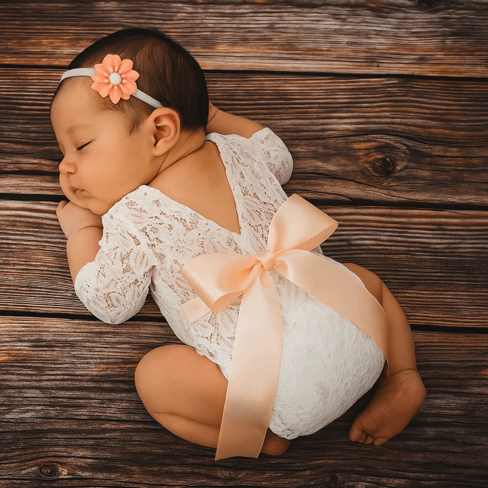 2Pcs/Set Creative Infants Photo Clothing Bow Tie Design Floral Newborn Photography Props Solid Color Hollow Back