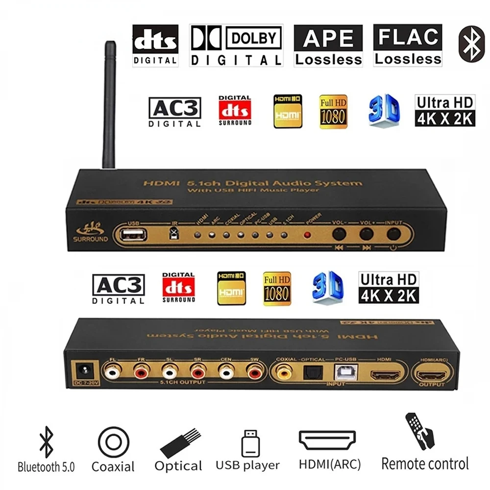 Logisk Kunstig Virksomhedsbeskrivelse HDMI 5.1 Audio Converter Decoder DAC DTS AC3 FLAC PCUSB APE 4K*2K HDMI to  HDMI Extractor Converter Splitter Digital SPDIF ARC