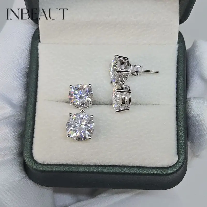 INBEAUT 9K White Gold 5 ct Total 10 ct Round Brilliant Pass Diamond Tester D Color VVS1 Moissanite Stud Earrings s