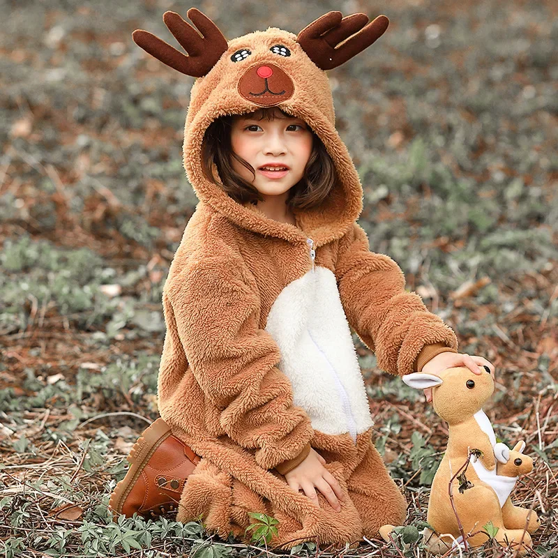 

Child Deer Costume Christmas Girls Animal Cosplay Halloween Festival Party Suit Kids Funny Cute Outfit Warm Soft Flannel Overall