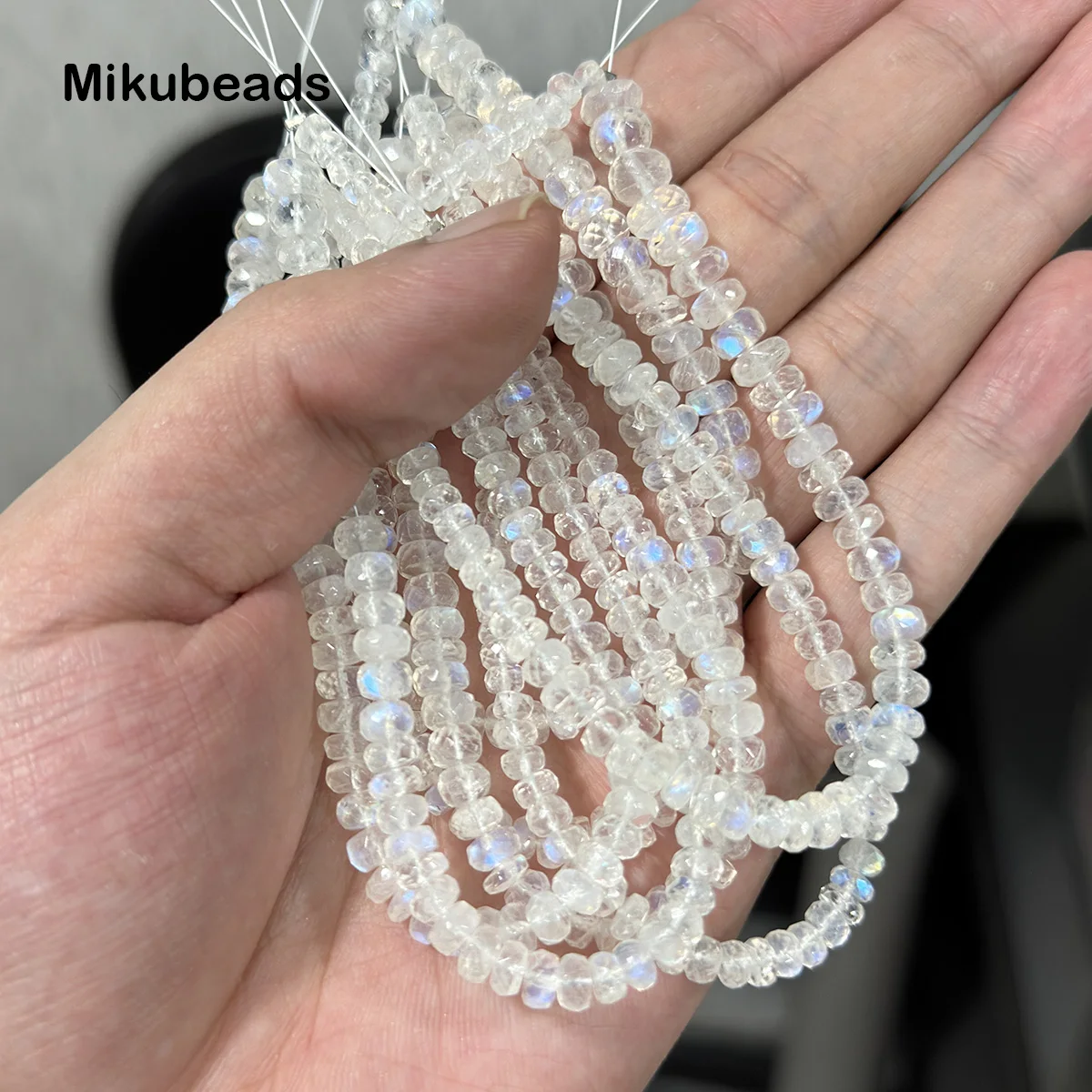 도매 천연 너비: 4-6mm 5A 월장석 면 론델 느슨한 비즈, 쥬얼리 제작 DIY 팔찌 목걸이