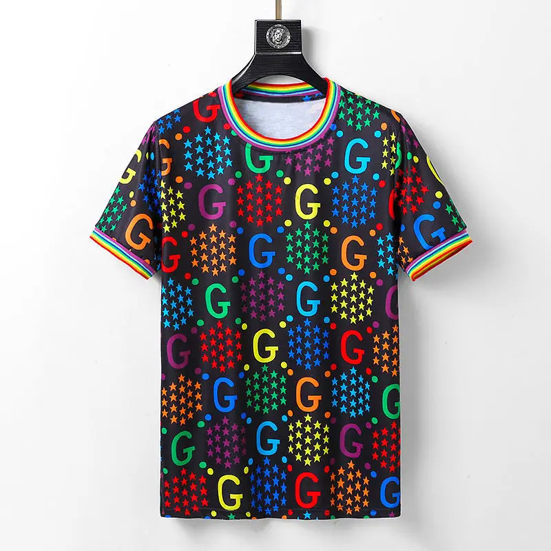 

T-shirt Men's Instagram Trendy Slim Fit Summer Round Neck Pullover Casual Versatile Breathable Rainbow Short Sleeves