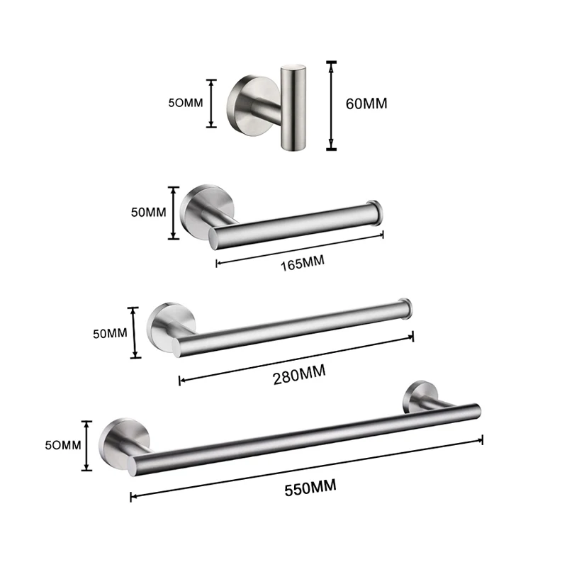 

Stainless Steel Bathroom Accessories Hardware Set Towel Rail Rack Toilet Roll Paper Holder Bar Hanger Cloth Hook Brushed Surface