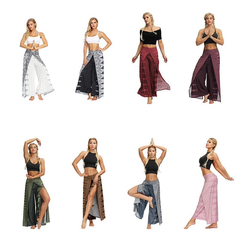 Women Casual Baggy Harem Pants Split Straight Pants Boho Vintage Aladdin Hippie Trousers Yoga Joggers Pants Sportswear