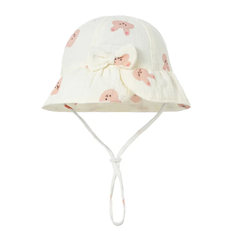 Muslin Baby Summer Hat Beach Kids Sun Hats for Girls Bow Sweet Infant Cap Toddler Bucket Hat Newborn Accessories 0-12M 5