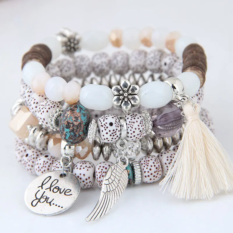 Bracelet Jewelry Bohemian Charm Beads Wrap Bracelets for Women Boho Flower Leaf Tassel