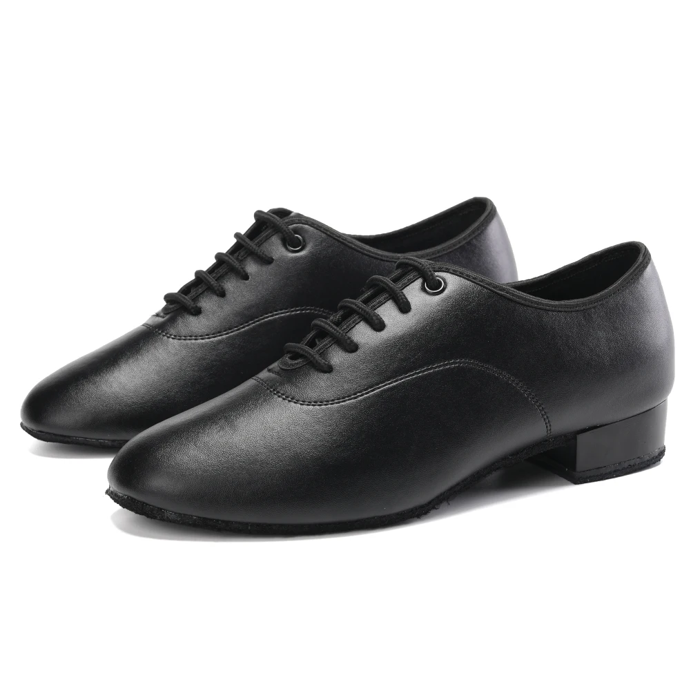 DKZSYIM Men's Latin Dance Shoes Leather Ballroom Modern Tango Dance Shoes For Boys Lace-Up Teachers Dance Sneaker Heels 2CM 3