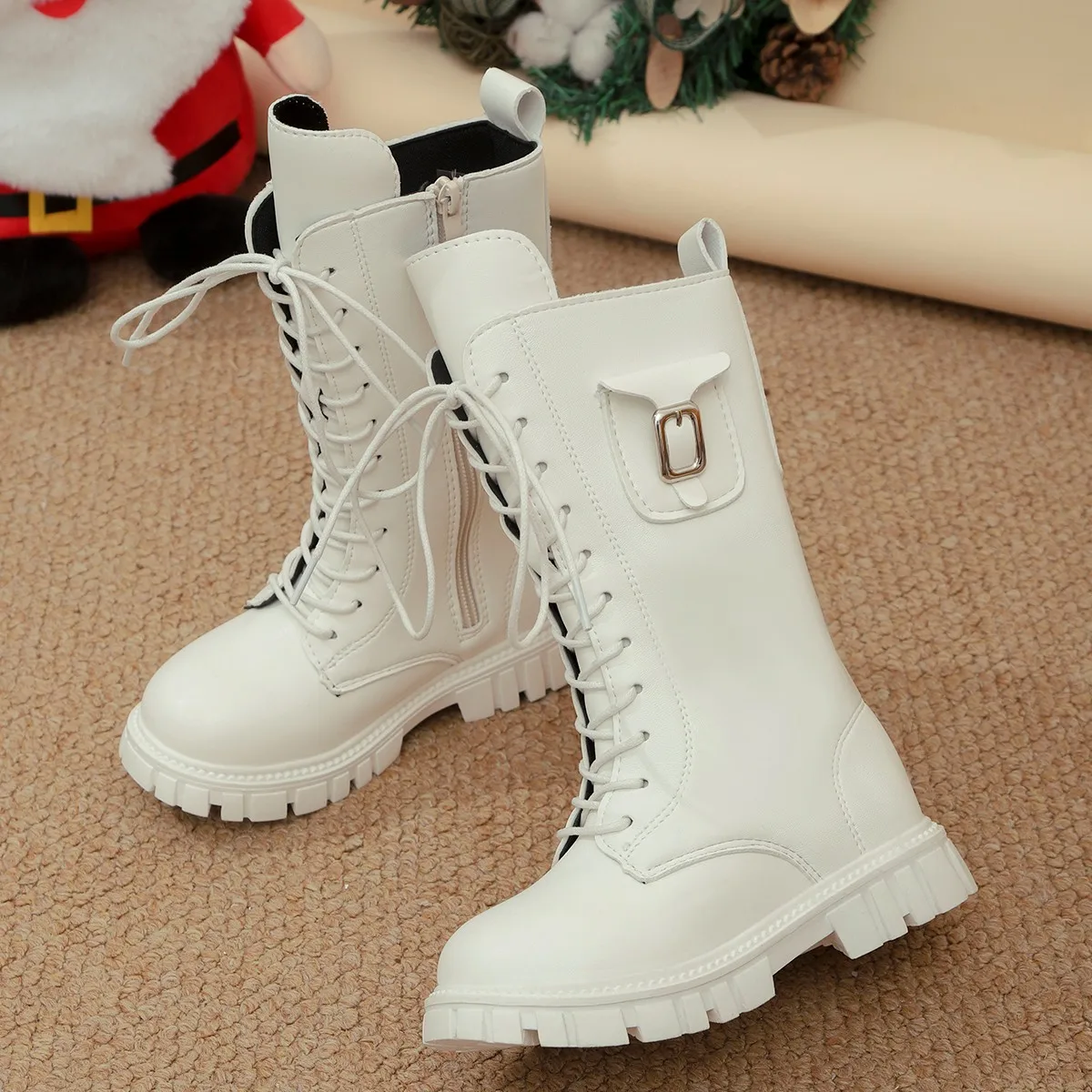 Girls Soft Leather Mid Calf Boots for Autumn Winter
