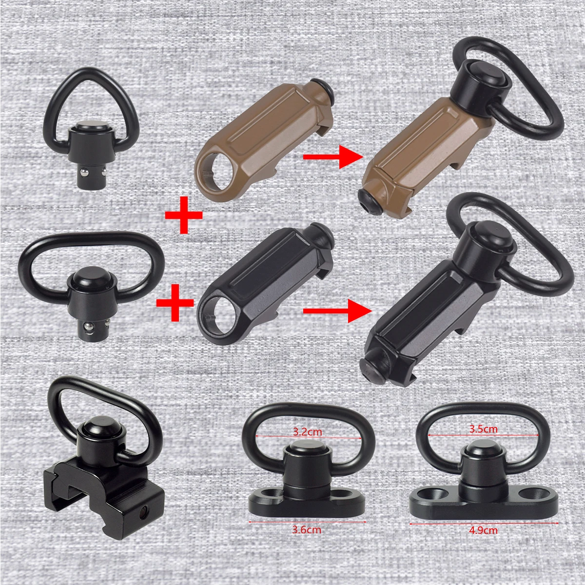 

1.25” QD Sling Swivel Mount Heavy Duty Quick Detach Push Button Swivels For Two Point QD Sling Fit M-lok Keymod 20mm Rail