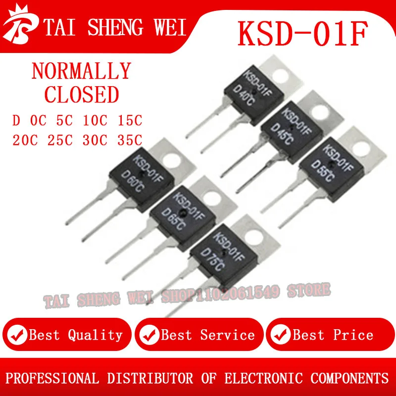 

5PCS KSD-01F JUC-31F D0C 5C 10C 15C 20C 25C 30C 35C Normally Close TO-220 Thermal Switch Temperature Sensor Thermostat Protector