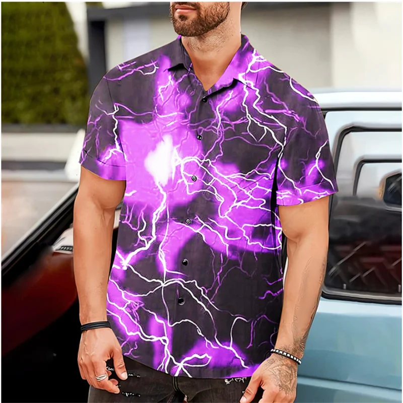 Men's Shirt Summer Hawaiian Shirt Lightning Print Blue Outdoor Street Short Sleeve Clothing Fashionable Street Designer 6 Colors