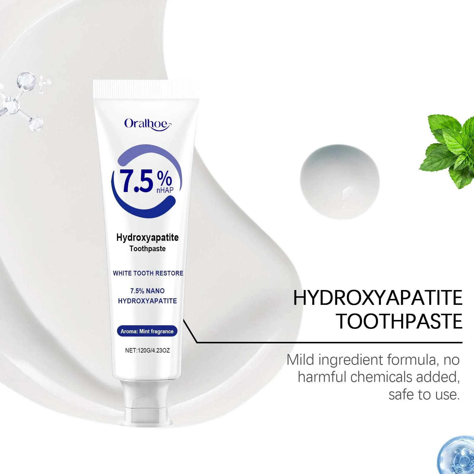 Hydroxyapatite Toothpaste Plaque Stain Removal Breath Refreshing Whitening Tooth Cleaning Brightening Dental Oral Hygiene Care