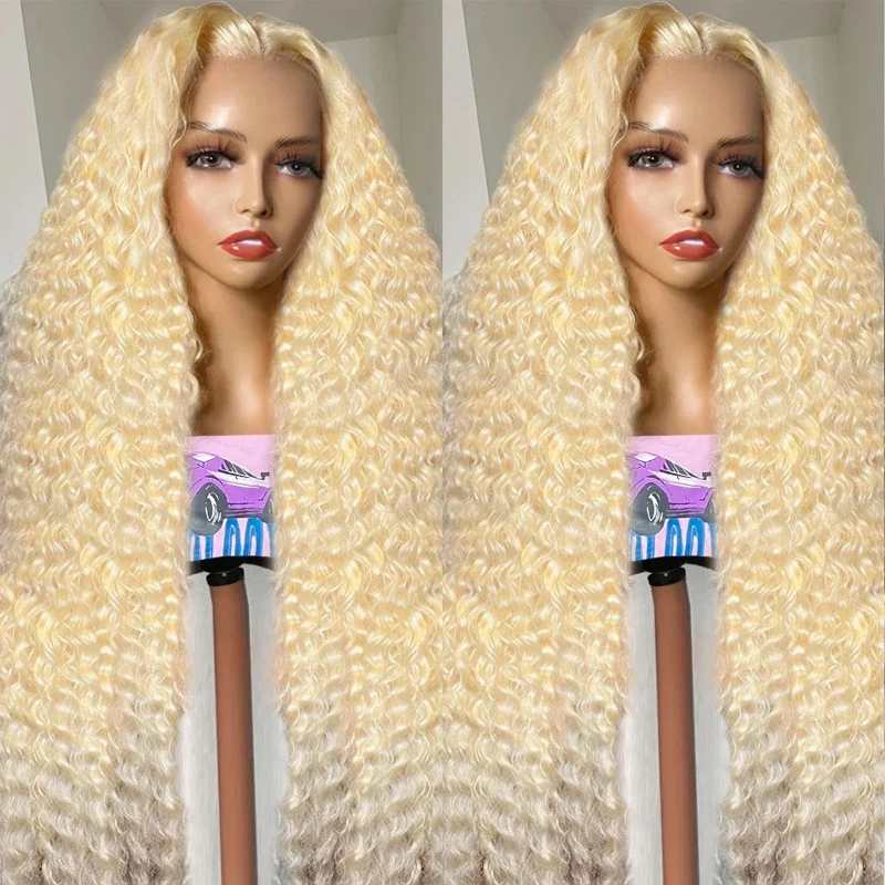 

150 Density 40 Inch Deep Wave 613 Honey Blonde 13x4 Transparent Lace Front Human Hair Wigs Curly Wave Lace Frontal Wig For Woman