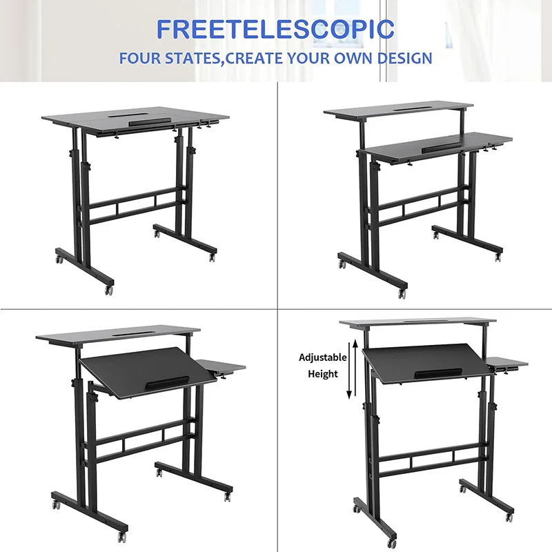 Mobile Standing Desk Portable Stand Up Desk Small Adjustable Standing Desk Converter with Wheels Home Office Workstation