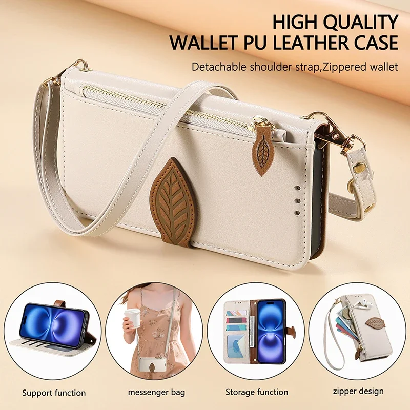 Leather Crossbody Wallet Case with Wrist Strap and Card Holder