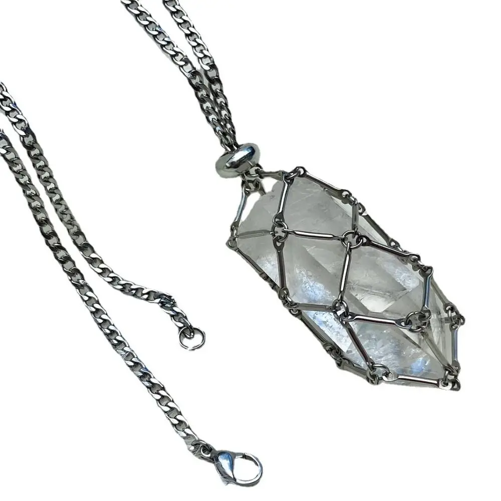 Copper Crystal Holder Cage Necklace Silver Color Necklace Accessories Crystal Net Metal Necklace Interchangeable