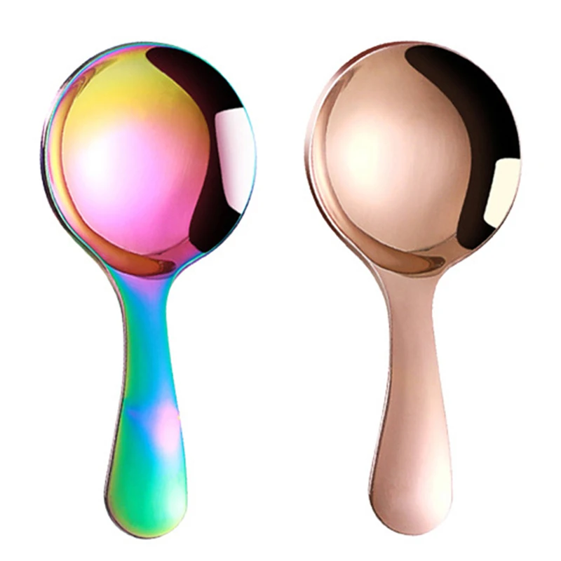 

Cute 304 Stainless Steel Short Handle Round Head Spoon Ice Cream Dessert Spoon