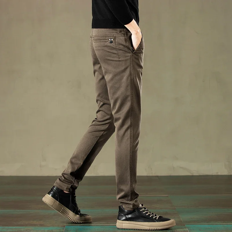 2024 Spring New Men's Casual Pants Brand Clothing Business Elastic Waist Thick Classic Slim Trousers Male Black Grey Brow 6
