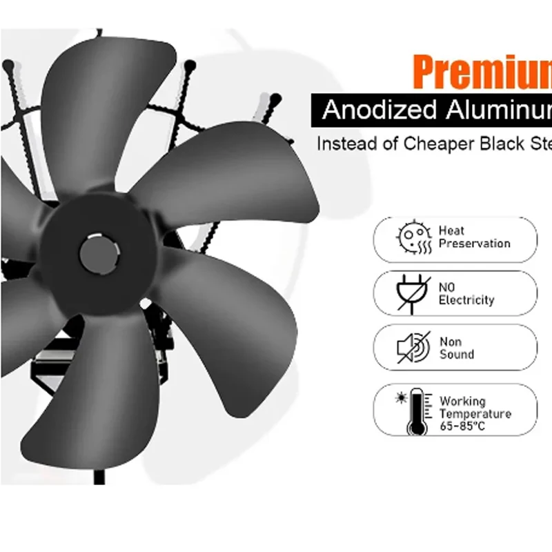 Stove Fan 6 Blades Heat Powered Fireplace Fan Log Wood Burner Eco-fan Heat Distribution