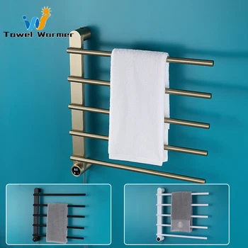 สีดํา/แปรงทองราวแขวนผ้าไฟฟ้าห้องน้ําสแตนเลสอุ่นชั้นวางผ้าขนหนูอุณหภูมิอัจฉริยะควบคุมเวลาผ้าขนหนูอุ่น 1