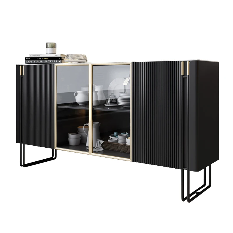 Modern Minimalist Slate Sideboard Luxury Porch Cabinet Black Storage Cupboard Glass Wine Cabinet For Living Room Furniture HY