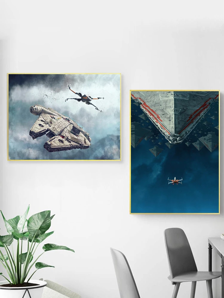 Millennium Falcon X Wing Fighter Poster Canvas Painting Fantastic Wall Art Prints Fans Gift Wall Picture For Living Room Decor