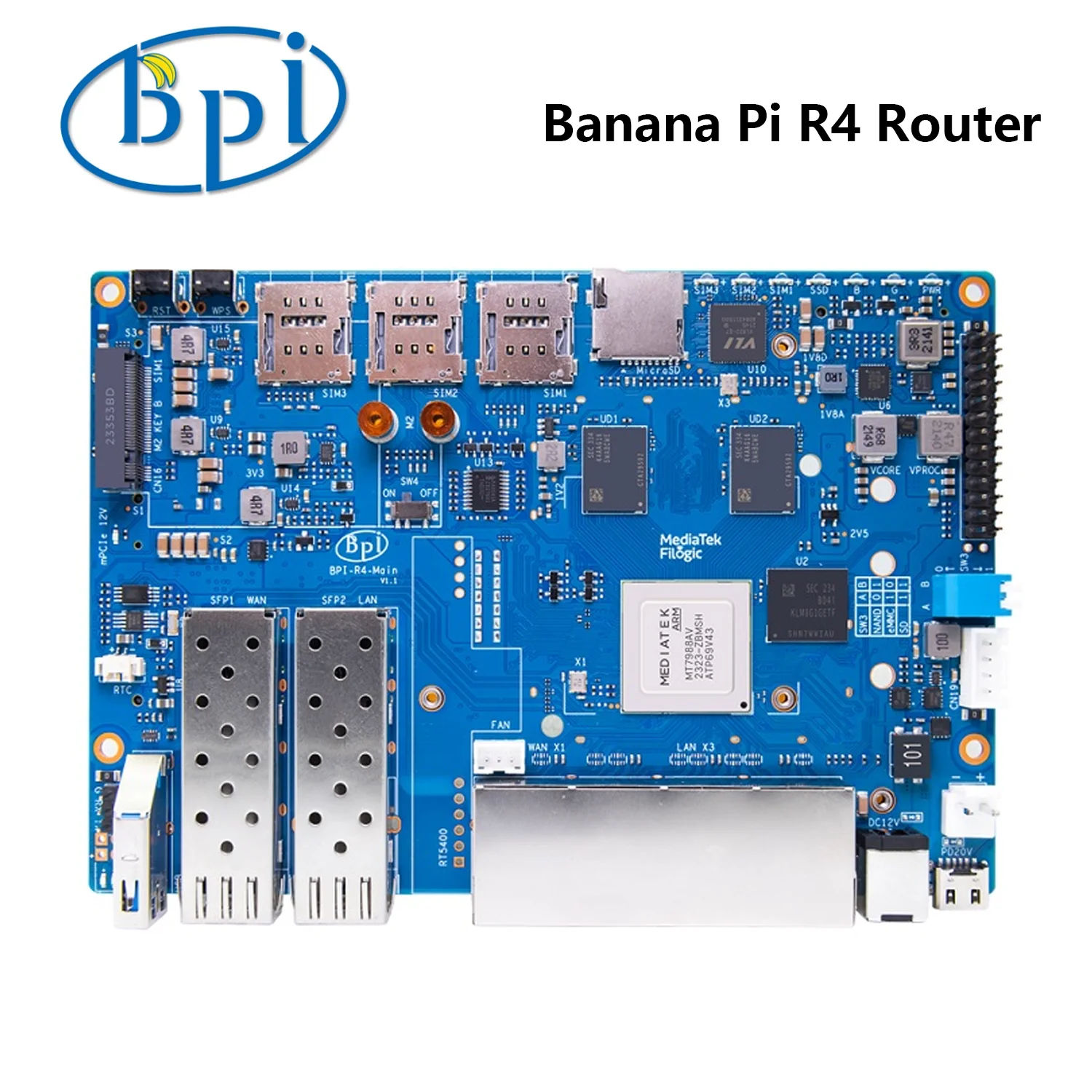 ٳ  BPI-R4 WIFI7  8GB/4GB RAM DDR4 8GB eMMC  MediaTek MT7988A(Filogic 880)  ھ 