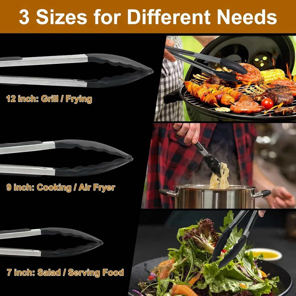 Silicone BBQ Grilling Tongs Kitchen Cooking Salad Bread Serving Tong Non-Stick Barbecue Clip Clamp Stainless Steel Tools Gadgets kitchen tools
