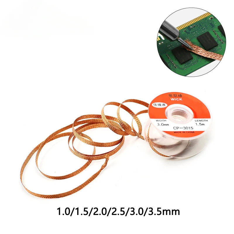 

1.5M Desoldering Braid Copper Welding Solder Remover 1/1.5/2/2.5/3/3.5mm Wire Soldering Wick Tin Lead Cord Flux BGA Repair Tool
