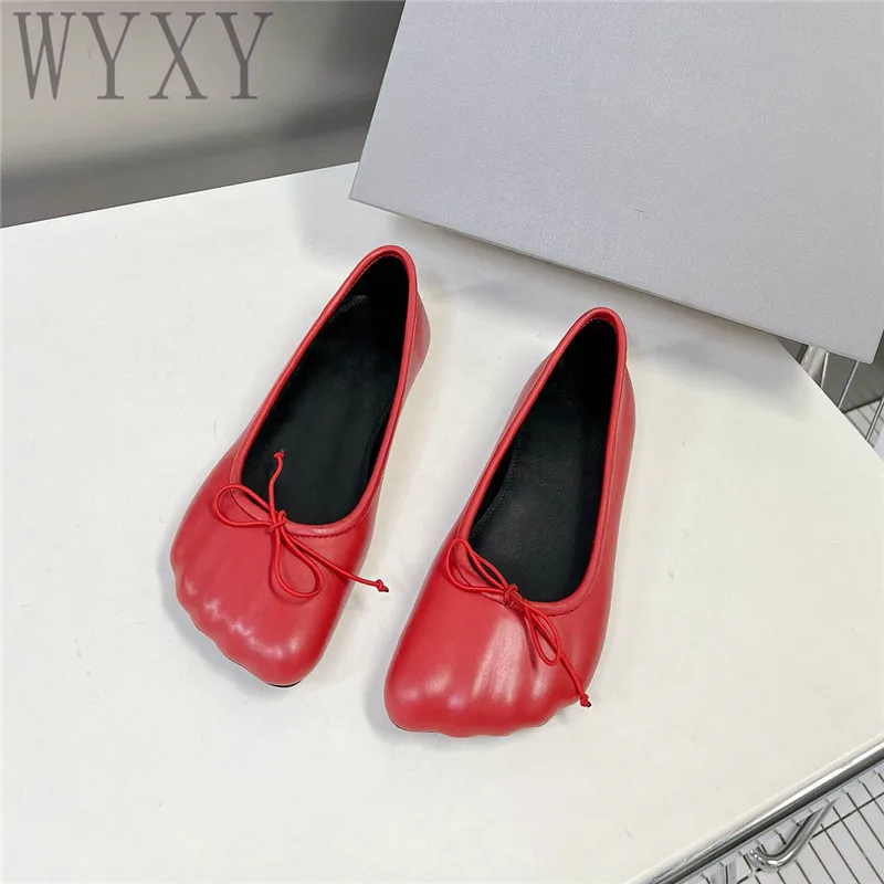 

Женские балетки на плоской подошве, из натуральной кожи, с квадратным носком