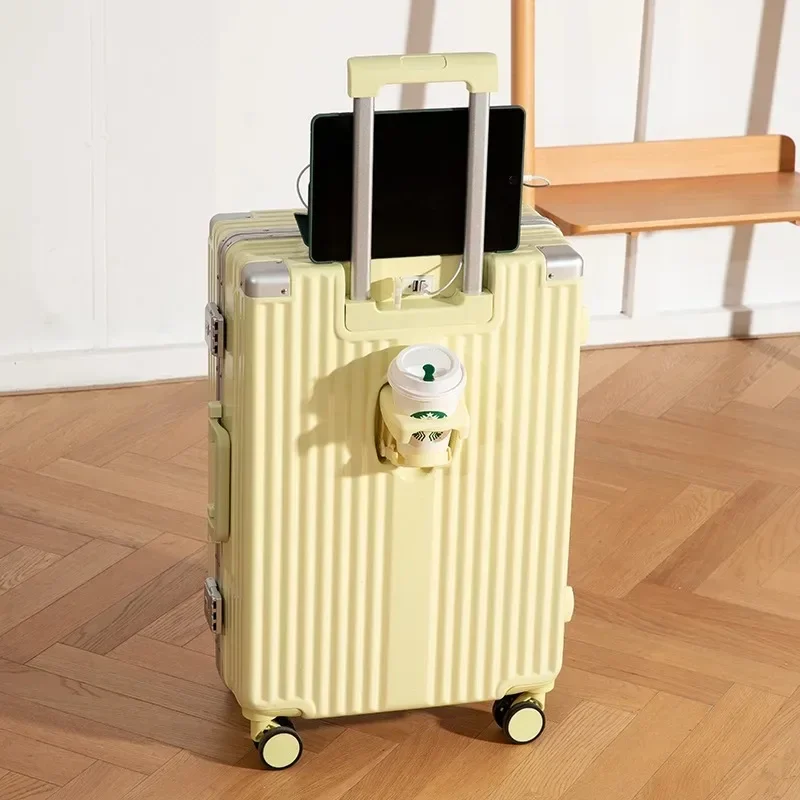 트렁크를-굴리다-multifunctional-aluminum-frame-luggage-with-usb-cup-holder-trolley-case-female-20-inch-boarding-suitcase