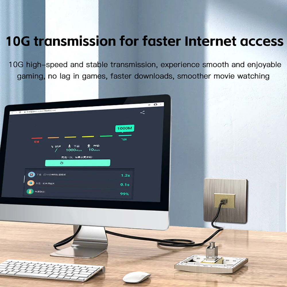 Tool-Less Cat6a Cat7 Keystone Jack RJ45 STP Zinc Alloy Module Coupler 22-26 AWG Shielded Network Ethernet Adapter