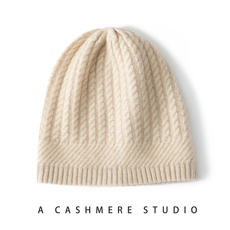 여성용 100% 캐시미어 니트 헤드기어 비니, 부드럽고 따뜻한 트위스트 꽃 모자, 패션 소녀 모자, 야외 레이디 모자, 겨울 신상