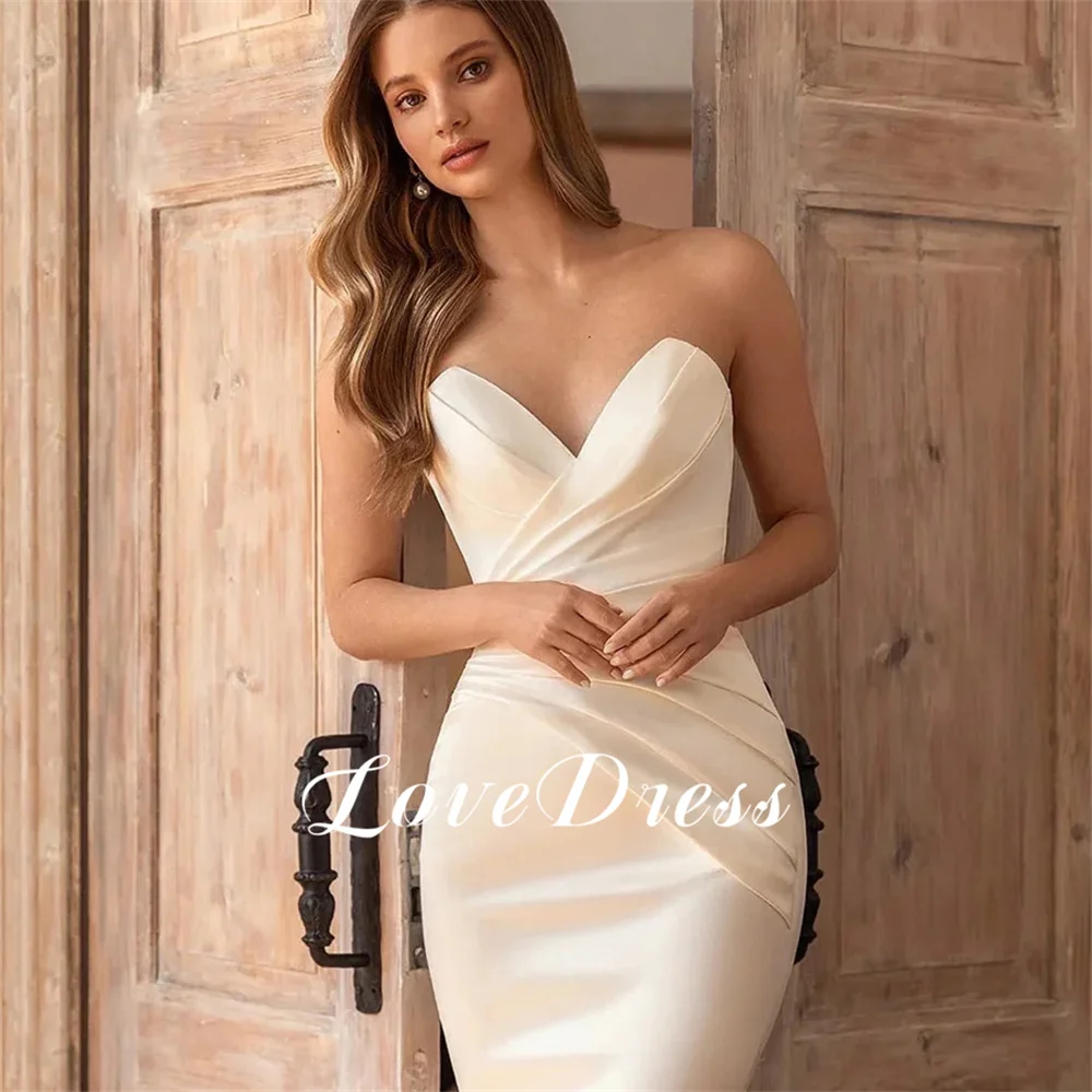 Love Beach Sexy Sweetheart Pleated Mermaid Wedding Dresses Elegant Detachable Train Sleeveless Floor Length Backless Customized 4