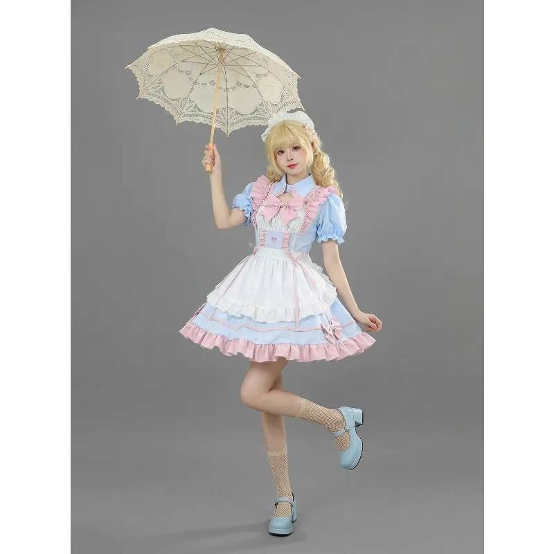 Anime S-5XL Sweet Cute Lolita Maid Dress Cosplay Costume Pink Blue Girl ...